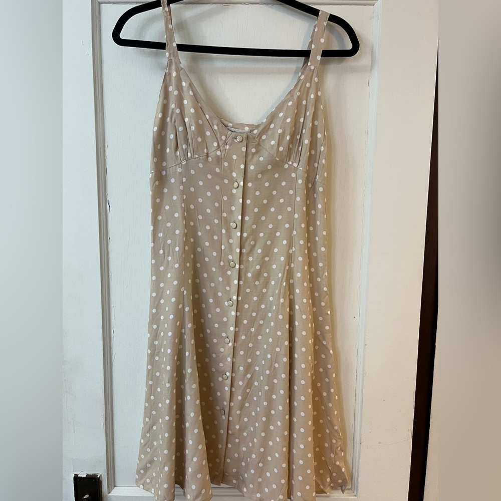 Vintage Express Beige Polka Dot Midi Dress
